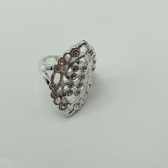 Vintage Silver-tone Rhinestone Filigree Ring Size 7.25 - Picture 9 of 15